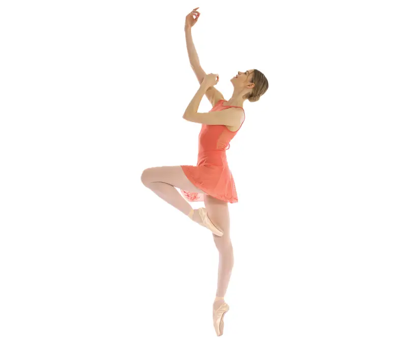 Bloch Cassia Floral leotard, dámský dres s vyšívanou síťovinou na zádech - Broskvová - peach